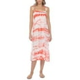 thumbnail image 3 of RAVIYA Women's Coral Tie Dye Stretch Tie Ruffled Midi Dress Smocked Adjustable Square Neck Swimsuit Cover Up S, 3 of 3
