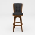 thumbnail image 2 of Core Set of 2 Swivel Barstool Chairs- Brown Wood- Black Faux Leather, 2 of 6