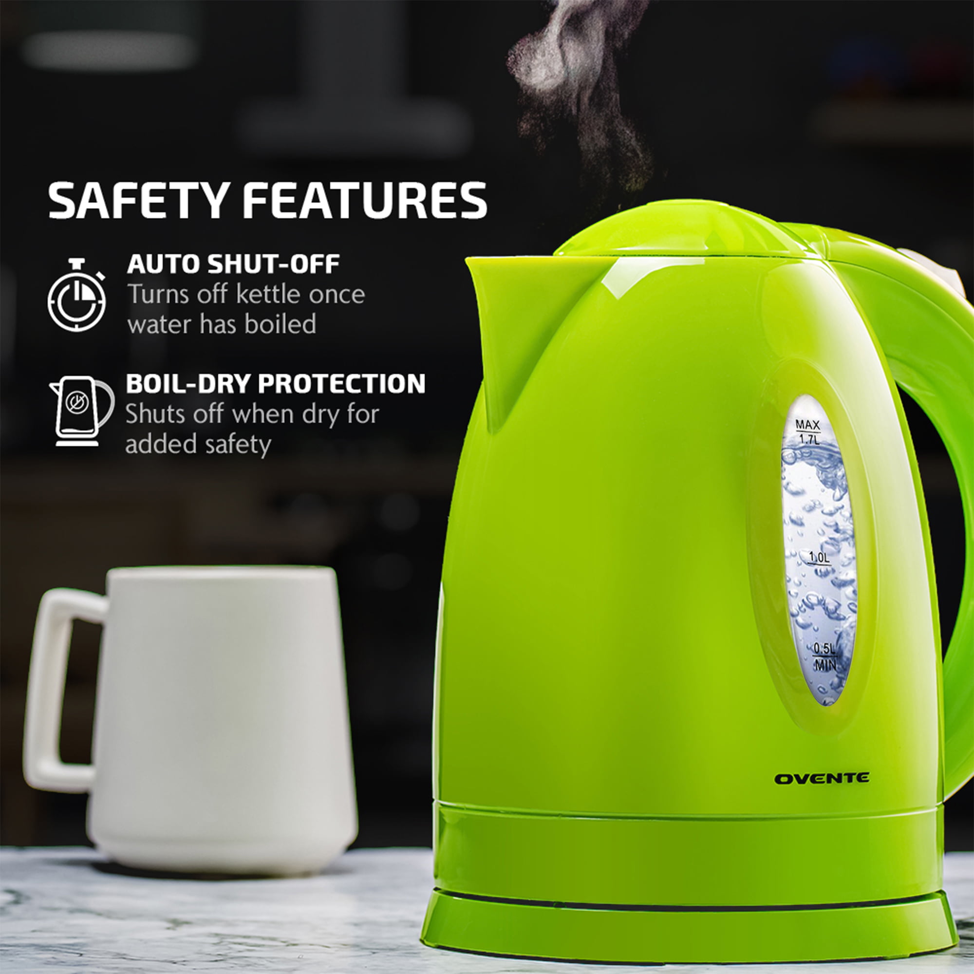 1790 Electric Water Kettle, BPA Free, Auto-Shutoff, Fast and Quiet