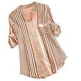 thumbnail image 1 of Puntoco Women Plus Size Three Quarter Striped Print V-Neck Loose Fit Top T-Shirt Blouse Orange, 1 of 5