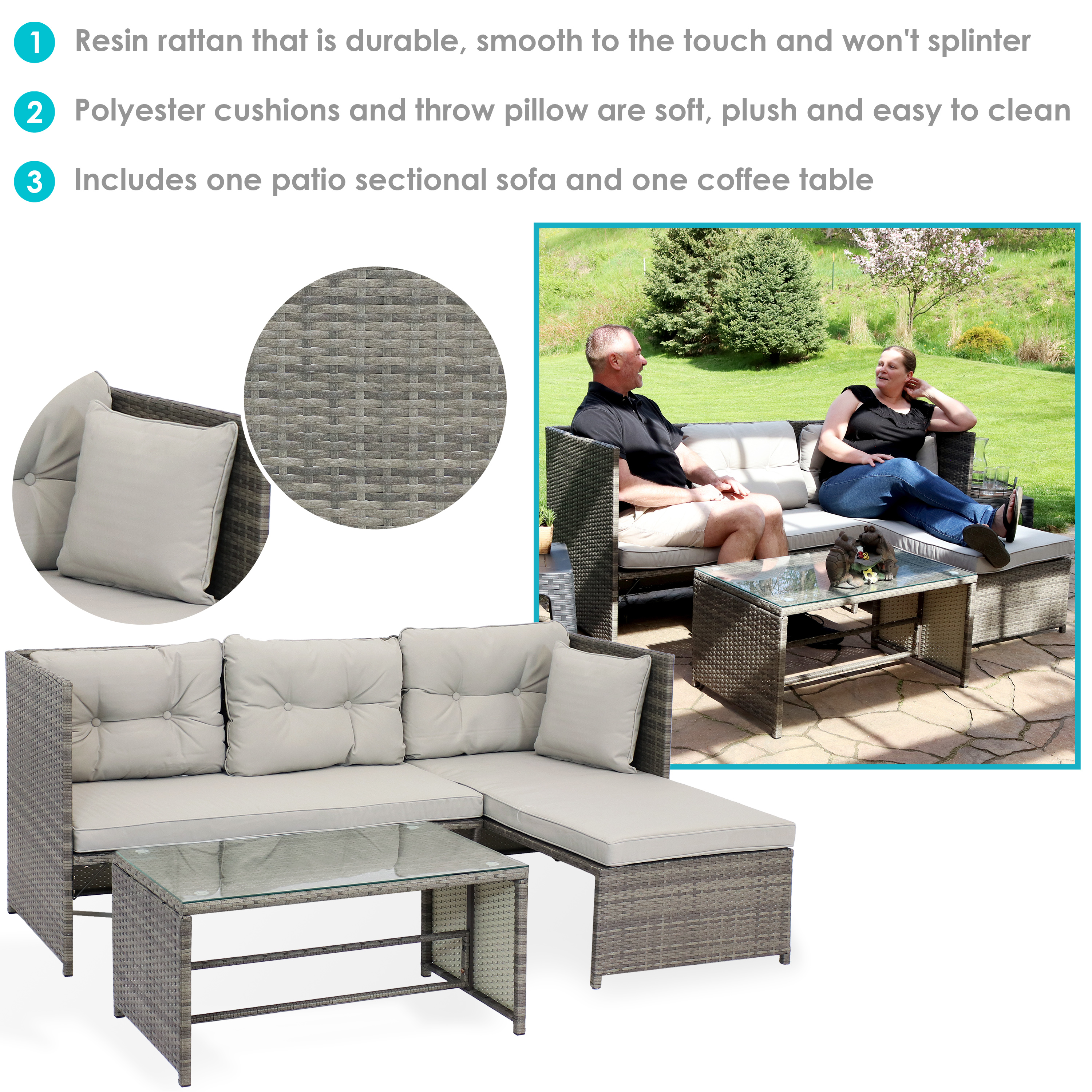 Sunnydaze Longford Outdoor Patio Sectional Sofa Set with Cushions - Stone Gray - image 4 of 12