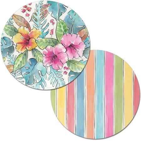 

Wipe-Clean Reversible Round Shaped Placemats Hibiscus & Leaves Set of 2 Made in The USA