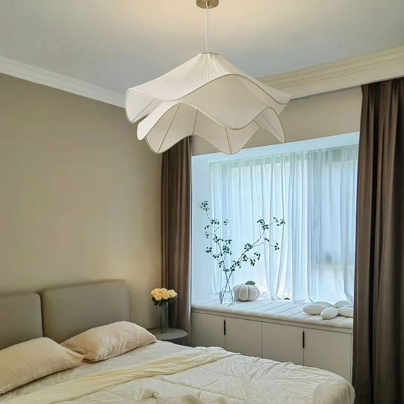 LittleGlovo Simple Anna White Fabric Pendant Light French Living Room Flower Petal Chandelier