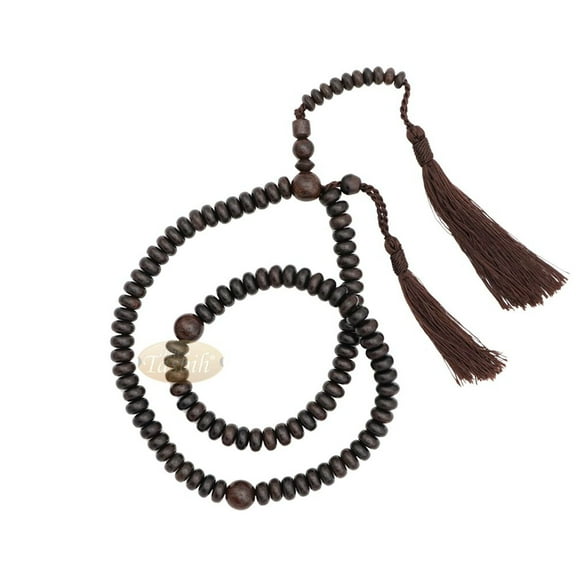 Flat Oval 6x9mm Tamarind Tasbih 99 Beads with Brown Tassels