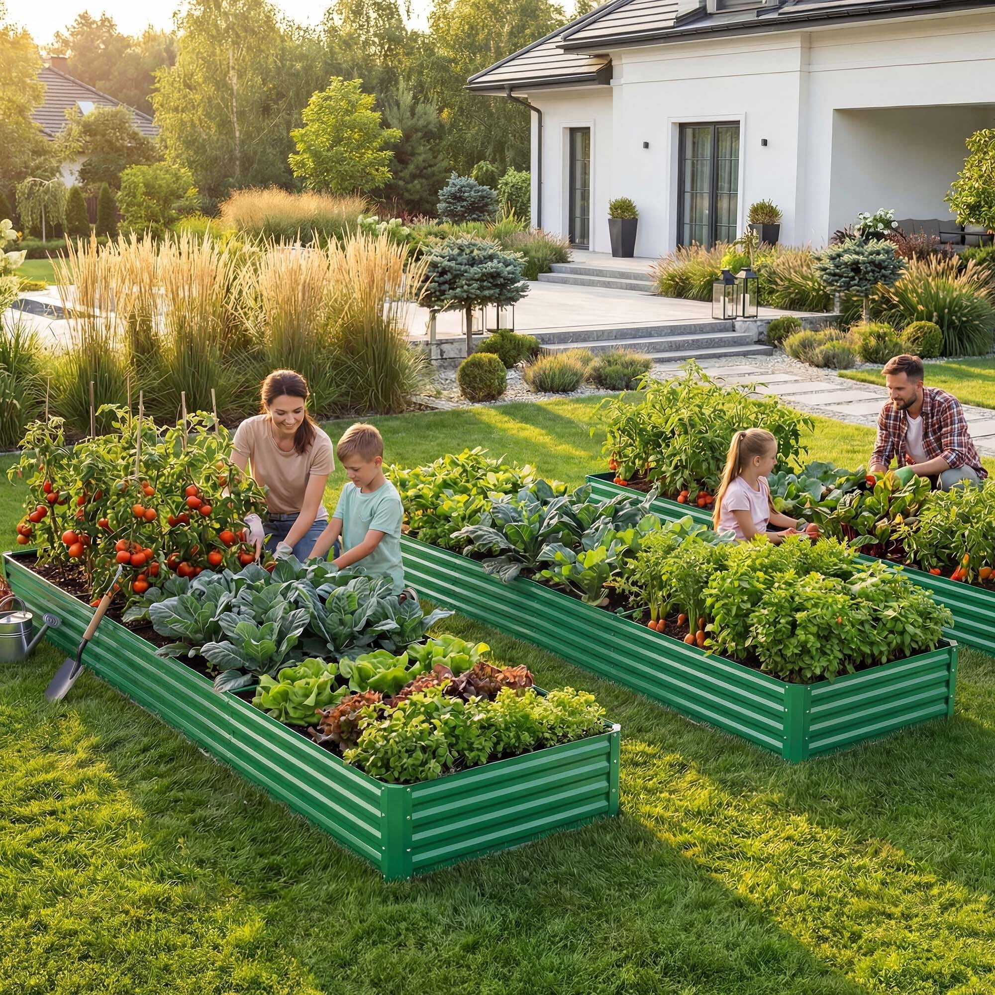 Uforic 12 x 4 x 1 FT Galvanized Metal Raised Garden Bed Kit, Outdoor Planter Box with Safety Rubber & Gloves for Vegetables Flowers Herbs Fruits, Green