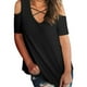 thumbnail image 4 of Blusa suelta de manga corta con camiseta sexy para niña con hombros descubiertos, vendaje negro, S AweSitey AP001291-06, 4 of 6