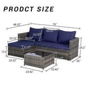 Seizeen Patio Furniture Set, 2pcs Rattan Wicker Furniture Outdoor Balcony, Cushioned Patio Conversation Set with Tempered Glass Table for Porch Lawn Garden