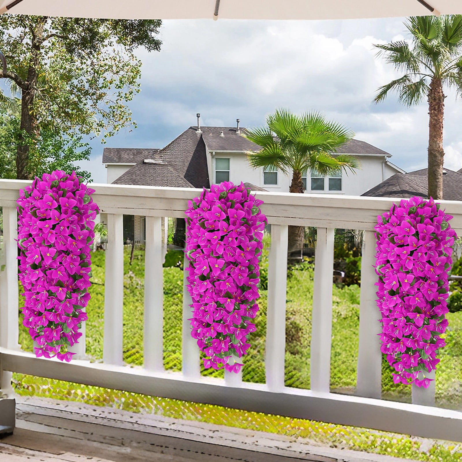 artificial hanging plants Artificial Flowers Plants For Outdoors Outside Fall Autumn Decor Long Trailing Vines Look Real Flowers For Front Door Porch Planter Patio Watermelon Red 4PCS