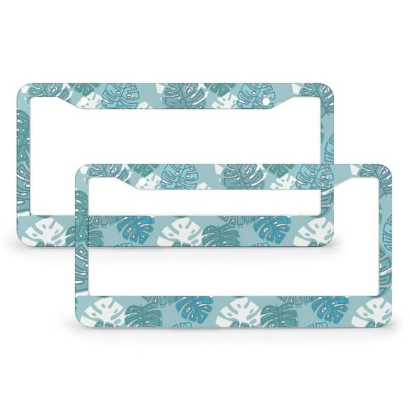 Tropical Monstera Leaves License Plate Cover 2 Pack Seamless Pattern Car Accessories Fits All Car 2 Holes Quality Aluminum License Plate Frame