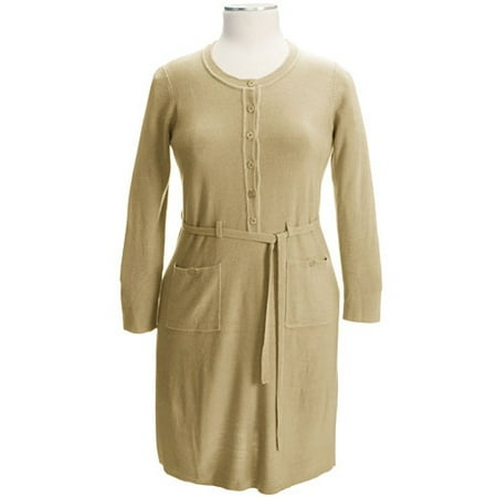 Women's Plus Belted Henley Sweater Dress