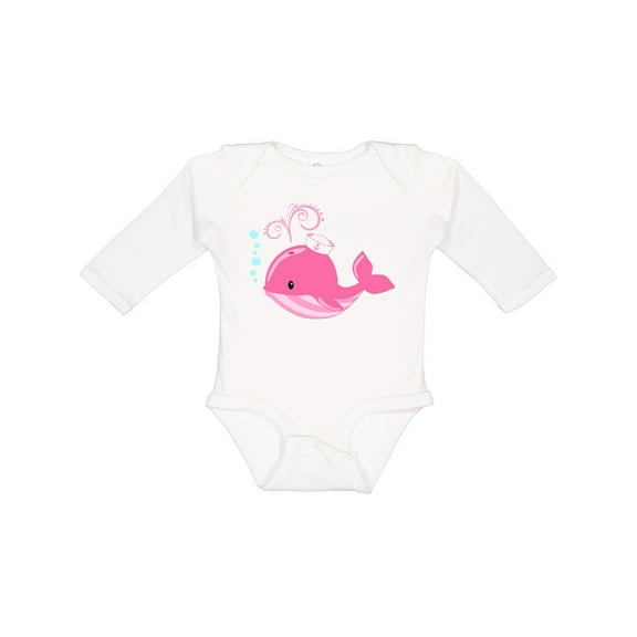 Inktastic Cute Pink Whale in Nautical Hat Boys or Girls Long Sleeve Baby Bodysuit