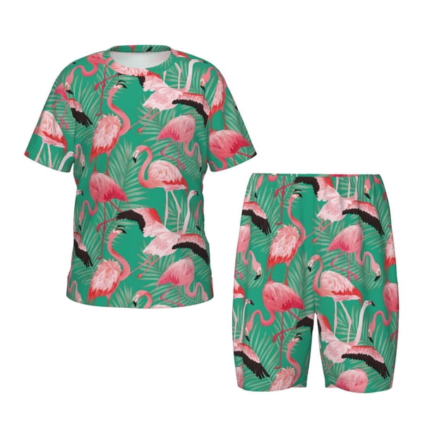 Balery Tropical Flamingo Conjunto de Pijama Infantil de Manga Corta con Estampado – Ropa de Dormir de Algodón Suave-Small