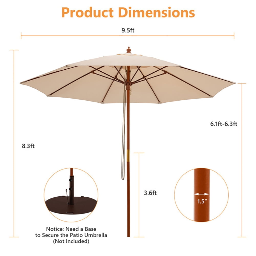 Aimee Lii 9.5 Feet Pulley Lift Round Patio Umbrella with Fiberglass Ribs, Sunbrella Umbrella Outdoor Patio, Beige Aimee Lii 9.5 Feet Pulley Lift Round Patio Umbrella with Fiberglass Ribs, Sunbrella Umbrella Outdoor Patio, Beige