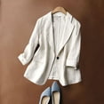 thumbnail image 2 of vigerkar Women's Casual One Button Linen Blazer Jackets Lapel 3/4 Sleeve Suit Blazer White, 3XL, 2 of 9