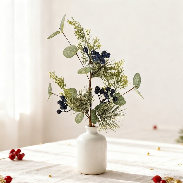 Rvkxad Branches de Fleurs de Noël, Bouquet Réaliste de Baies Rouges, Centre de Table des Fêtes et Déco de Table