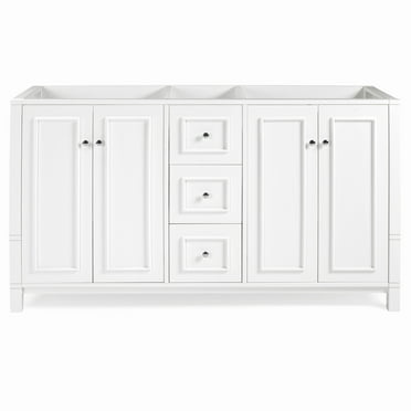 Alaterre Furniture Williamsburg 60 in. Double Sink Bathroom Vanity - Freestanding Cabinet Without Top - Large Soft-Close, White
