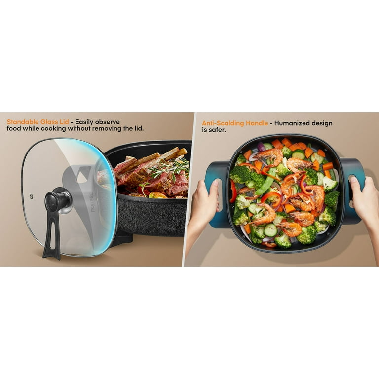 Moss & Stone Square Nonstick Electric Skillet 12 inch Aluminum Electric Fryer with 2 Layers of Non-Stick Coating | Adjustable Temperature Control 