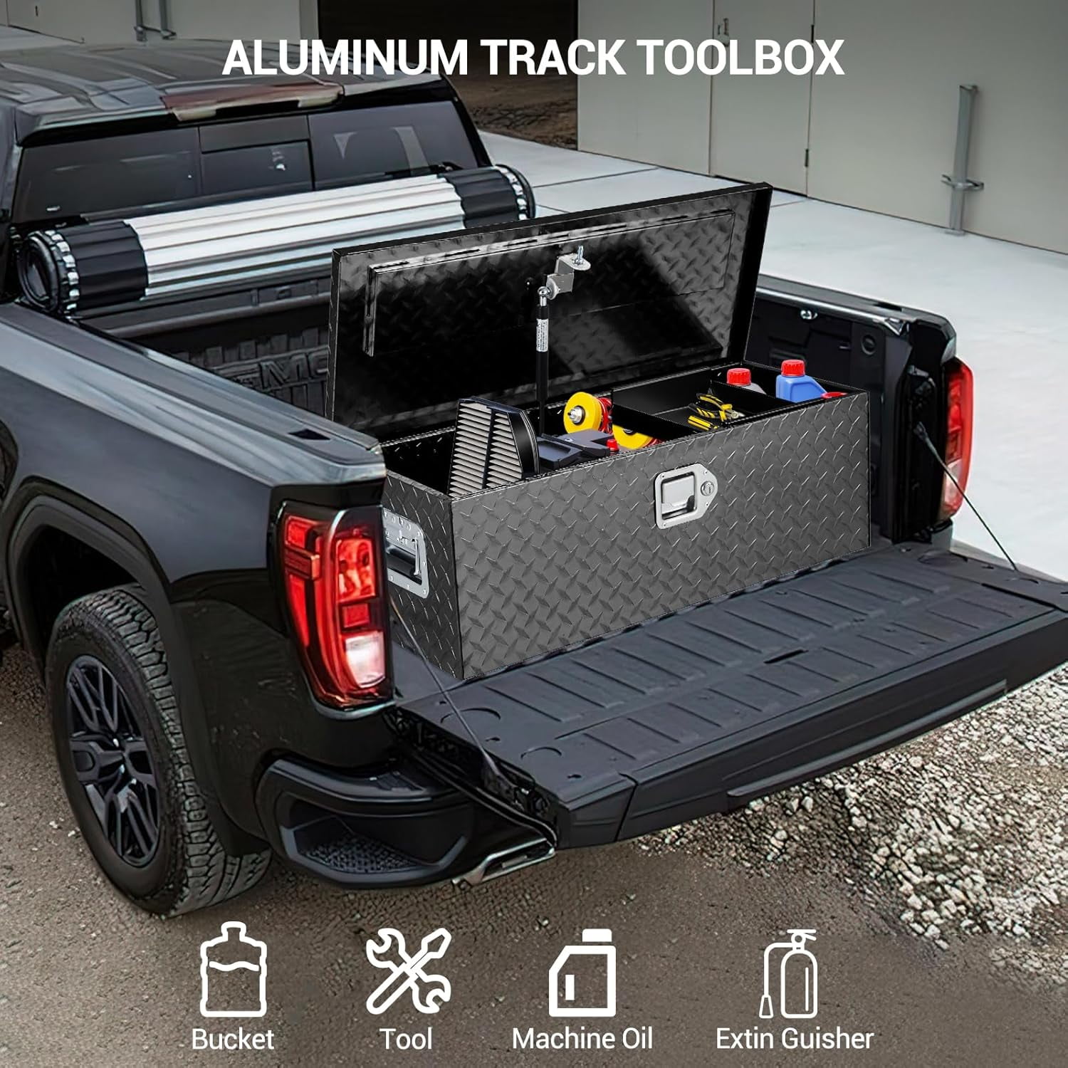 Aluminum Truck Tool Box, Truck Bed Storage Box with Security Lock and Wider Handles, Heavy Duty Waterproof Tool Box Organizer Chest for Pick Up Truck Rv Trailer