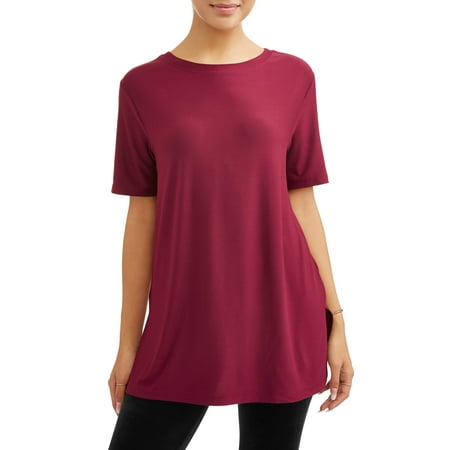 Juniors' Short Sleeve Side Slit Tunic Tee