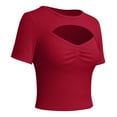 thumbnail image 2 of IWEMEK Summer Tops for Women Short Sleeve Crew Neck Crop Shirt Fashion Chic Winered Basic Tops Pullover Size XL, 2 of 7