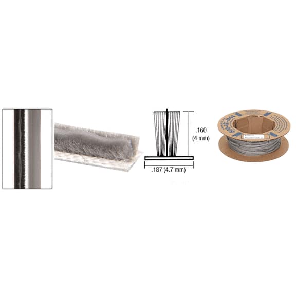 Gordon Glass Finned Weatherstrip  .160 in Pile Height; .187 in Backing Width - 100 ft long