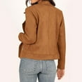 thumbnail image 4 of Bmisegm Women's Fall Suede Moto Jacket Fashion Long Sleeve Zipper Short Casual Coats With Pockets Jackets for Women Casual Brown XL, 4 of 8