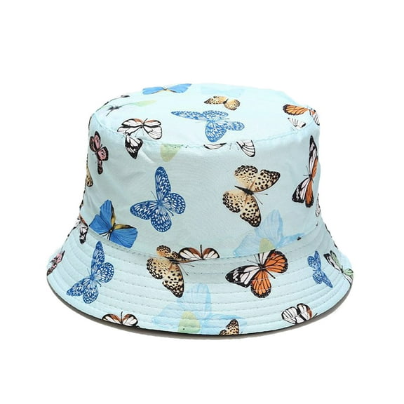 Butterfly Print Fisherman Hat Summer Cotton Double-sided Outdoor Bucket Sun Cap