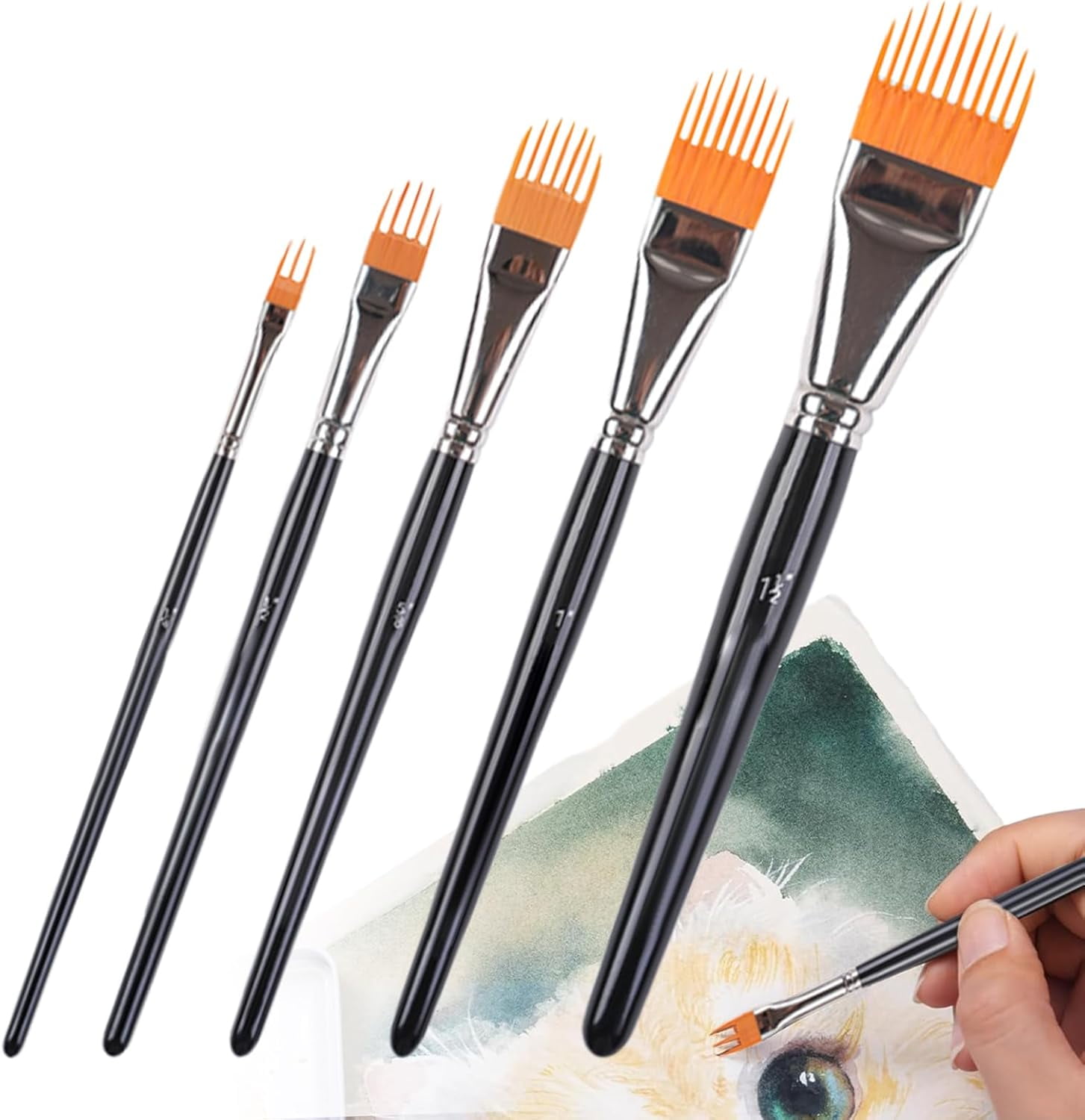 Watercolor Brushes - 5 Piece Watercolor Comb Paint Brush Set, Flat Artist Brush, Round Oval Paintbrush | Easy to Clean Painting Tools for Kids Beginners Adults Travel Classroom Art Studio Hobbies