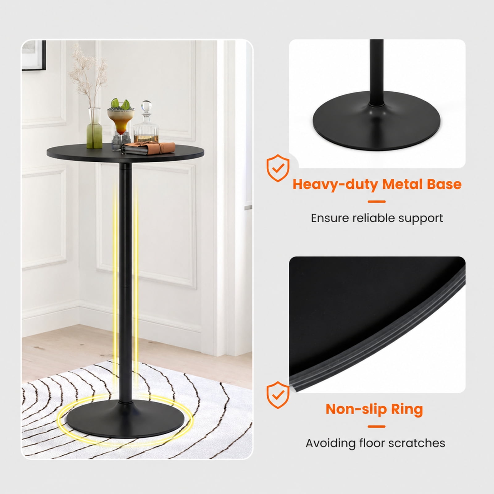 Furnibear 24 Inch Modern Round Cocktail Table with Metal Base and MDF Top-Set of 2 for Living Room Home Office Apartment Sofa Couch Center, Dark Brown
