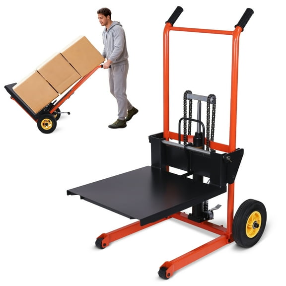 golytefs Hydraulic Material Lift Pallet Truck with Adjustable Forks Small Manual Hydraulic Lifting Stacker Straight Wheel Truck Suitable for Supermarket Warehouse And Household