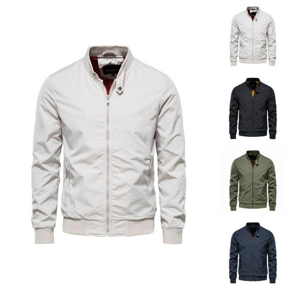 Lightweight Jackets for Men Long Sleeve Stand Collar Casual Zip Up Jacket with Pockets Outerwear Coat