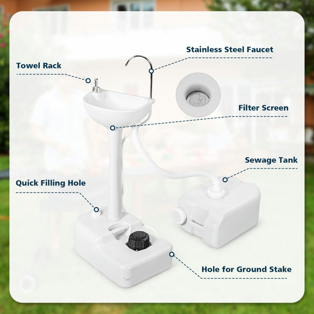 Finihen Outdoor Portable Sink, Portable Camping Sink, Camping Hand Wash Station Basin Stand with 4.5 Gallon Tank, White