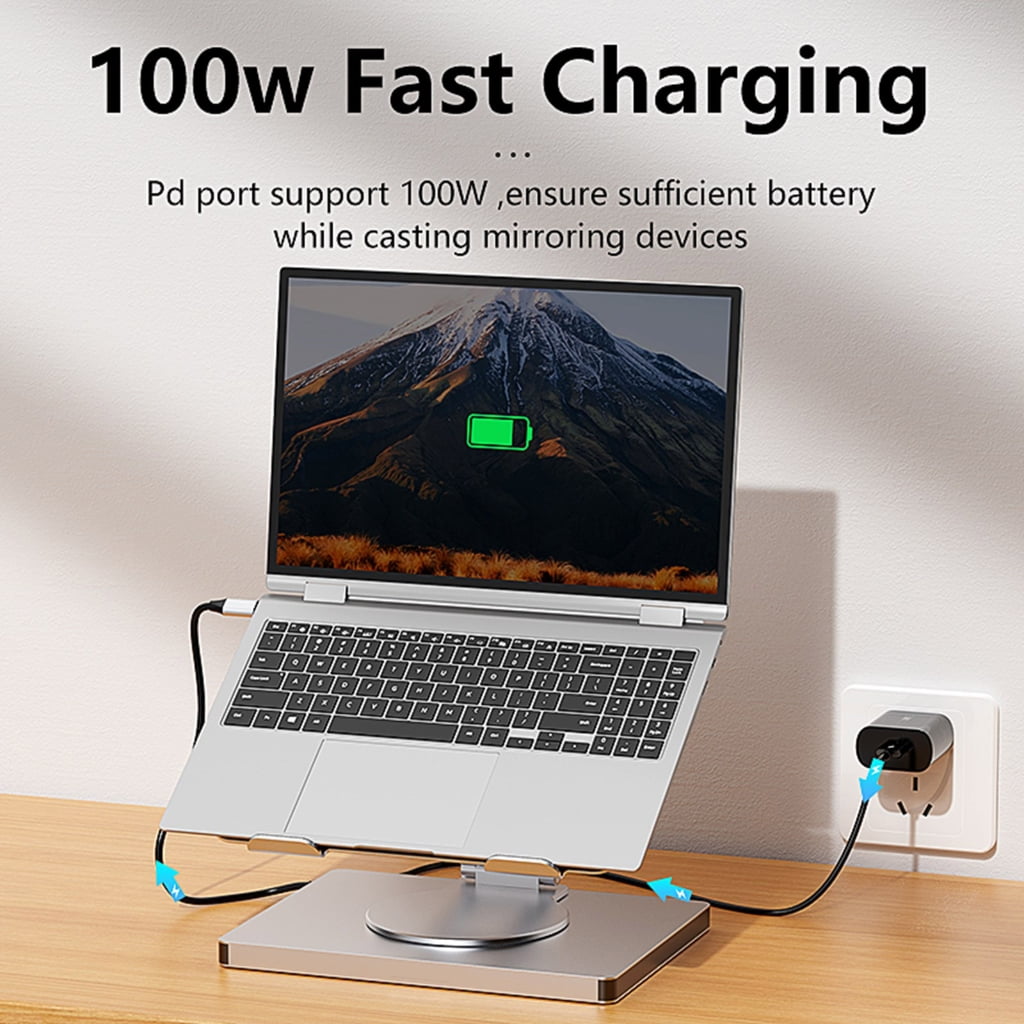 Laptop Stand and Docking Station Featuring 10 Port and 360 Degree Rotation Notebook Holder for and Home PD100W