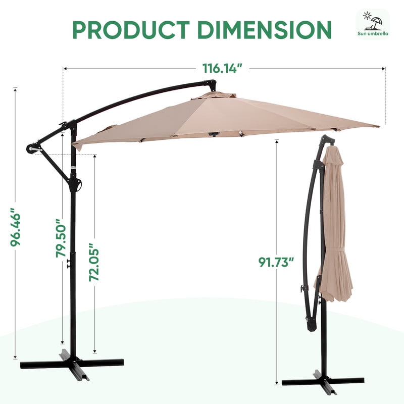 Gianna Outdoor Patio Umbrella, 10ft Offset Hanging Patio Umbrella with Aluminum Stand, 8 Ribs, UV Protection for Pool Garden Backyard Market, Khaki
