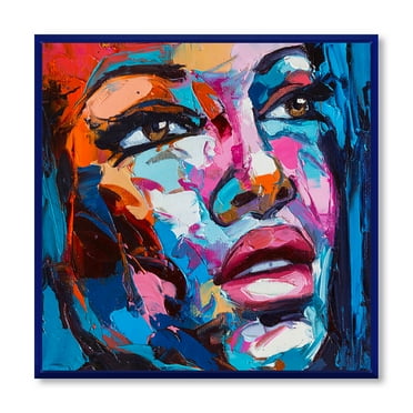 Designart 'Abstract Colorful Fantasy Portrait Of A Young Woman III' Modern Framed Canvas Wall Art Print