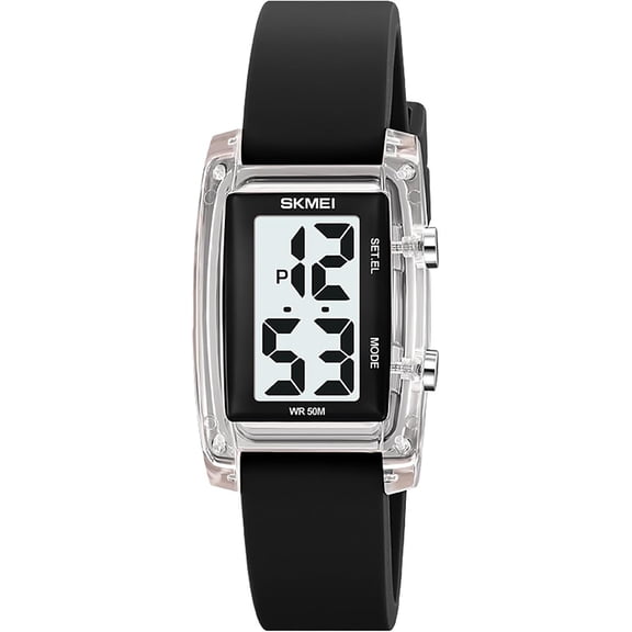 Fashion Women's Men's Digital Watch Unisex Big Numbers Dial Rectangular Face Waterproof Silicone Strap LED Watches