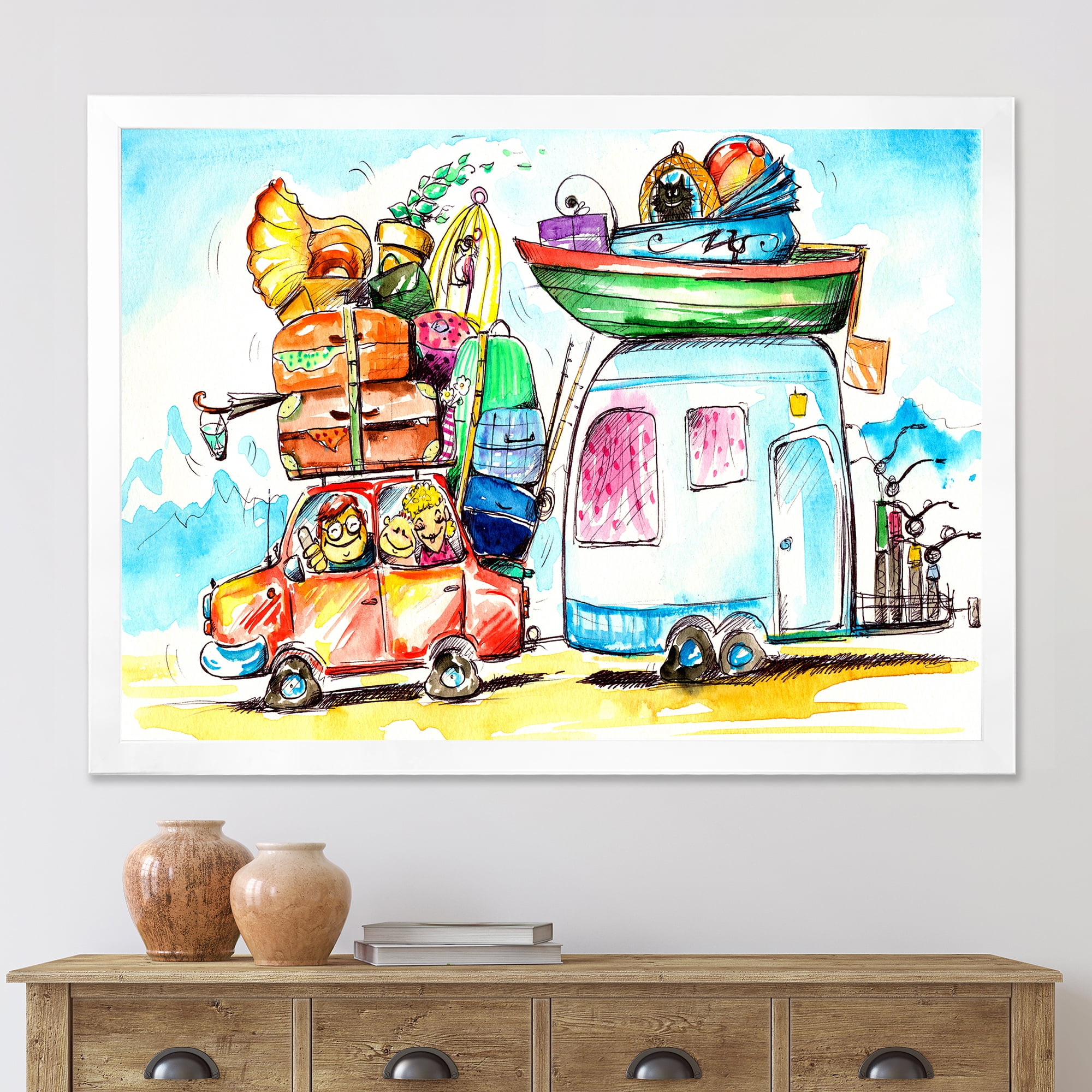 Designart 'Caravans With Family Travel' Farmhouse Framed Art Print