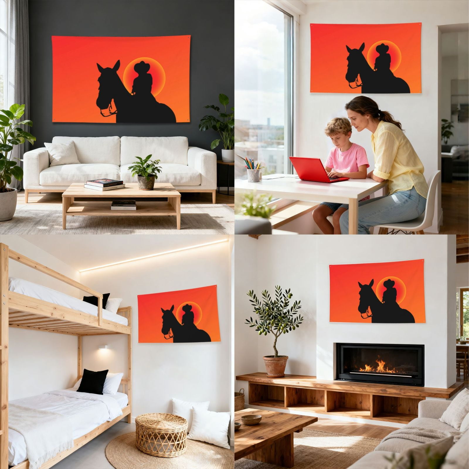 Cowboy Silhouettes Western Horse Four Hole Decorated Banner Flag for Garden Yard Home Decoration Indoor Outdoor 4x6 Ft