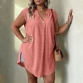 thumbnail image 6 of AKOEE Plus Size Tank Tops Womens Sleeveless Loose Fit One-button V Neck Tunics Solid Casual Summer Blouses (3XL, Pink), 6 of 8