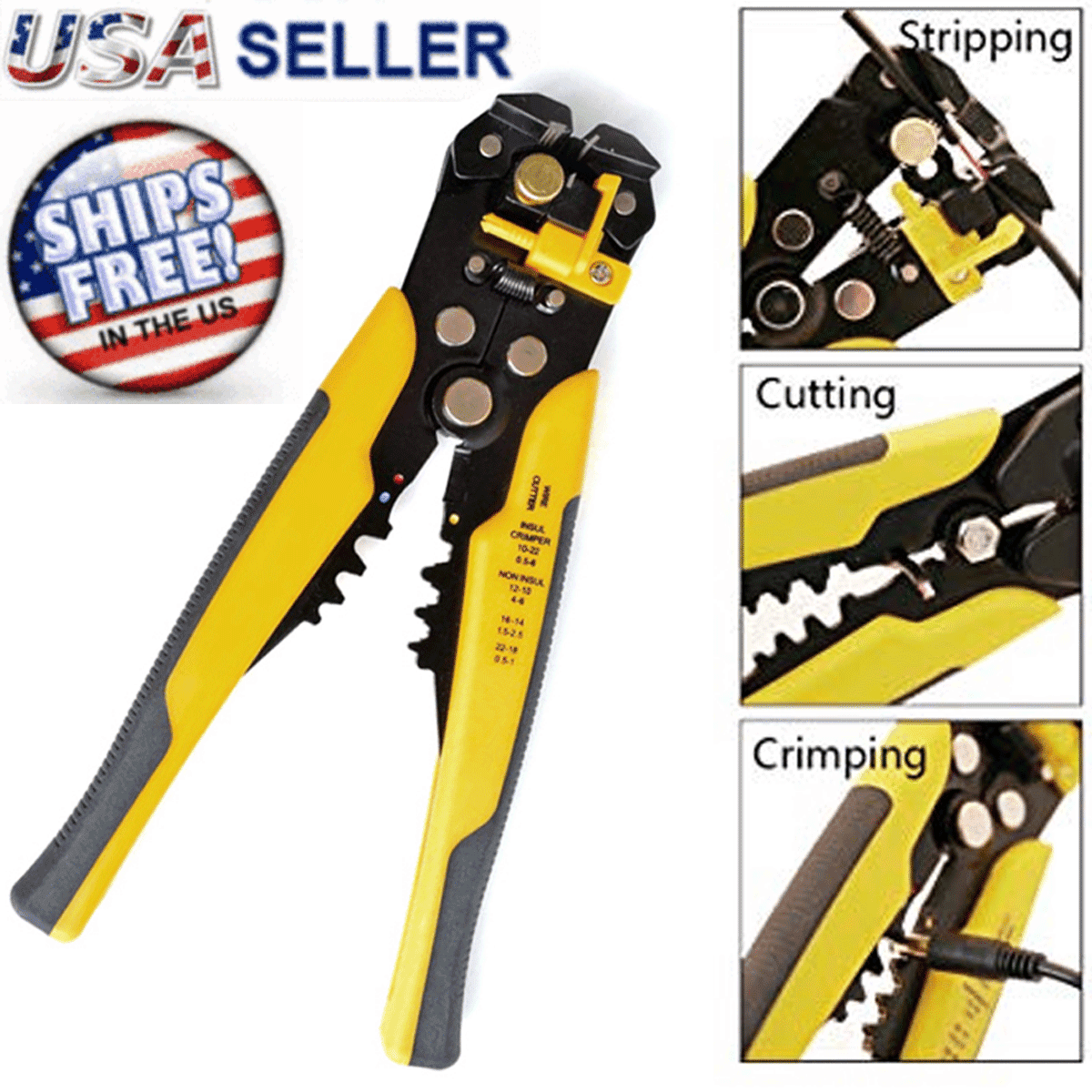 Adjustable Automatic Wire Stripper Electricial Cutter Crimper Terminal Plier USA 