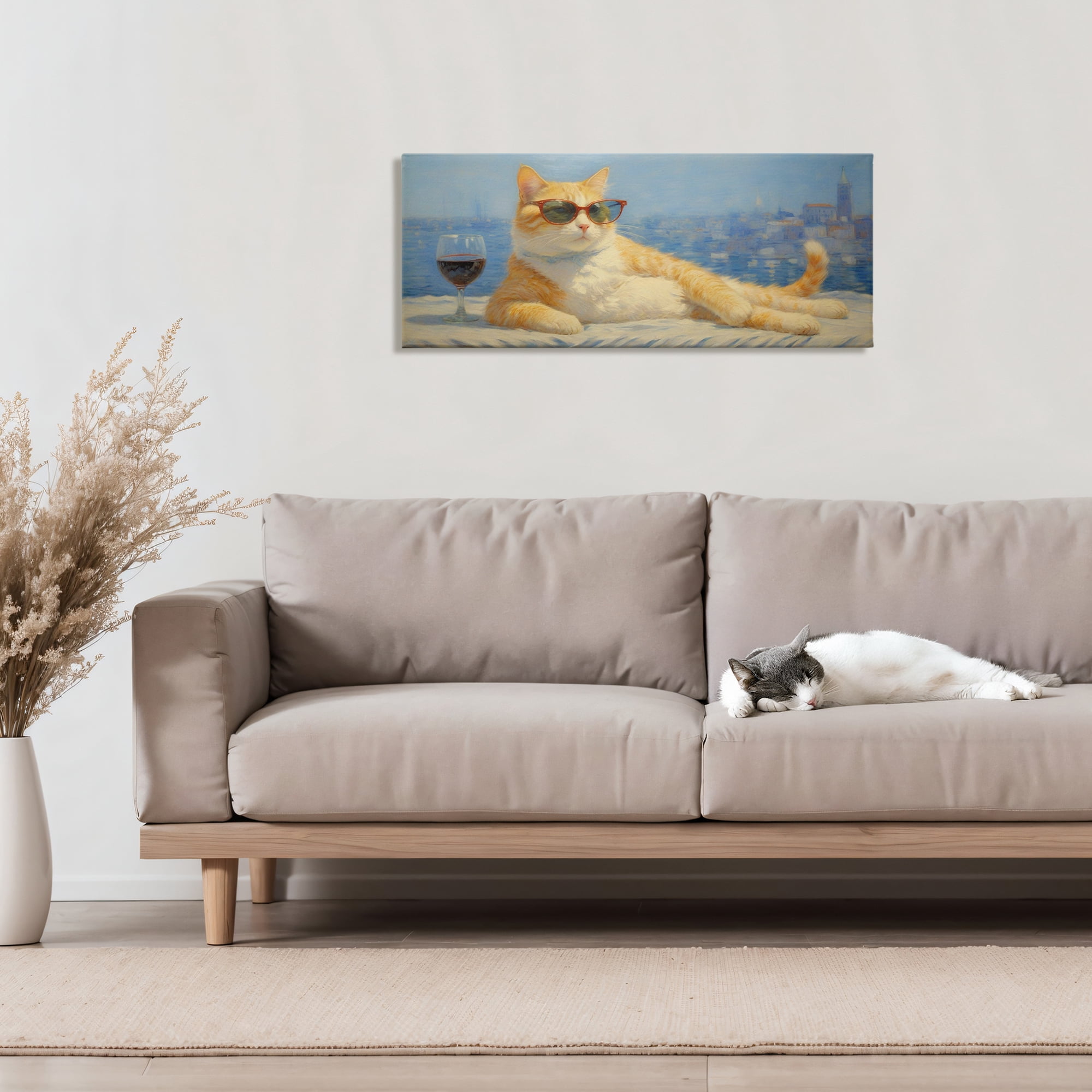 Stupell Industries Lounging Feline with Wine Glass Canvas Wall Art, design by Angie Hawke