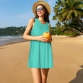 thumbnail image 3 of Fotbe Teal Turquoise Vestido de Verano sin Mangas para Mujer – Vestido Midi Línea A, Estilo Camiseta Floral, Vestido Playero Casual y Fluido, 3 of 7