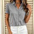 thumbnail image 4 of QIYAGBSA Short Sleeve Collared Button Down Shirt for Women Relaxed Fit Solid Color Casual Summer Top(Gray M), 4 of 6