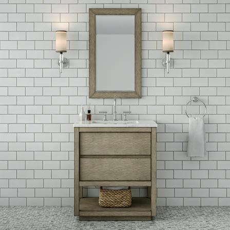 Water Creation Oakman 30" Wood Vanity with Chrome Faucet & Mirror in Gray Oak