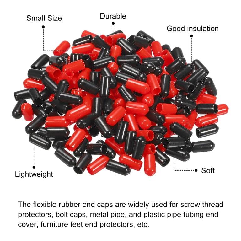 Uxcell 100-Pack Round Rubber End Caps – 5 Sizes (2mm To 10mm) Black Vinyl Thread & Tube Protectors