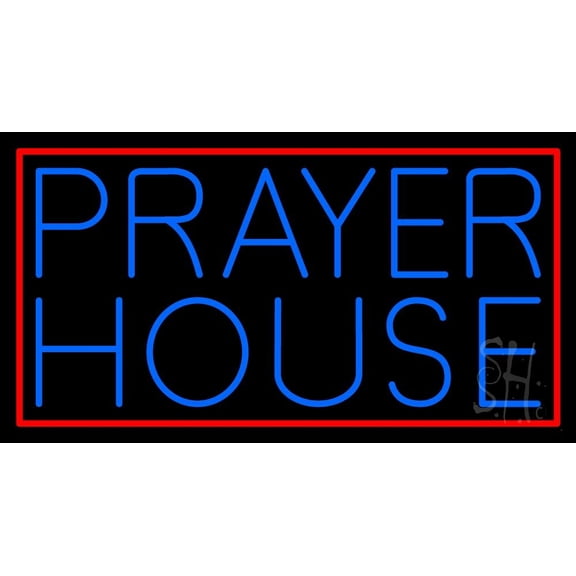 Blue Prayer House LED Neon Sign 20" Tall x 37" Wide - inches Black Square Cut Acrylic Backing, with Dimmer - Premium built indoor Sign for Home dcor, Event, Religious place, Store interior, Office.