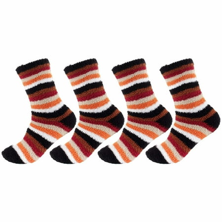 

Women s Soft and Cozy Fuzzy Crew Socks 4 Pairs Color 22 Stripes Maroon