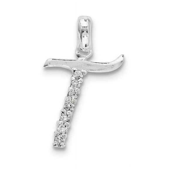 Sterling Silver CZ Initial T Charm Pendant