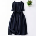 thumbnail image 3 of YuXingFu Womens 100% Cotton Dresses Maxi Crew Neck Plus Size Womens Dress Short Sleeve Solid Color Long Casual Summer Navy #4 XL, 3 of 7