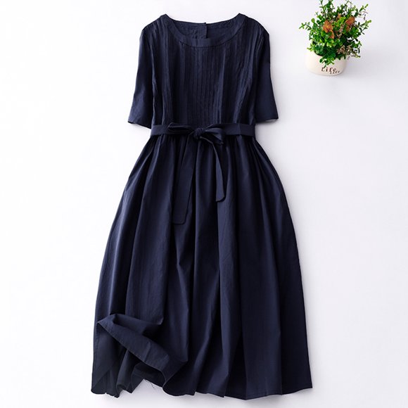 Gspmoly Women Dresses, Women Organ Pleated Design Medium Length Cotton Lace up Short Sleeve Dress Cocktail Dresses for Women Deals of The Day